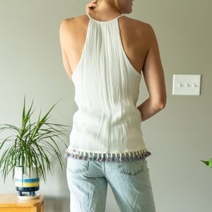 White tank top with colorful tassels